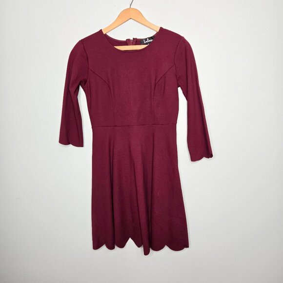 Lulus Cumulonimbus Clouds Burgundy Scalloped Skater Dress S - Picture 5 of 12